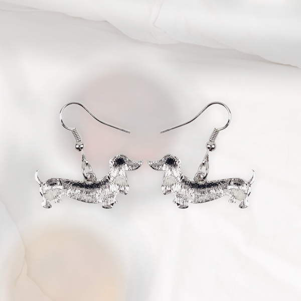 Grey decor Dachshund dangle Earrings