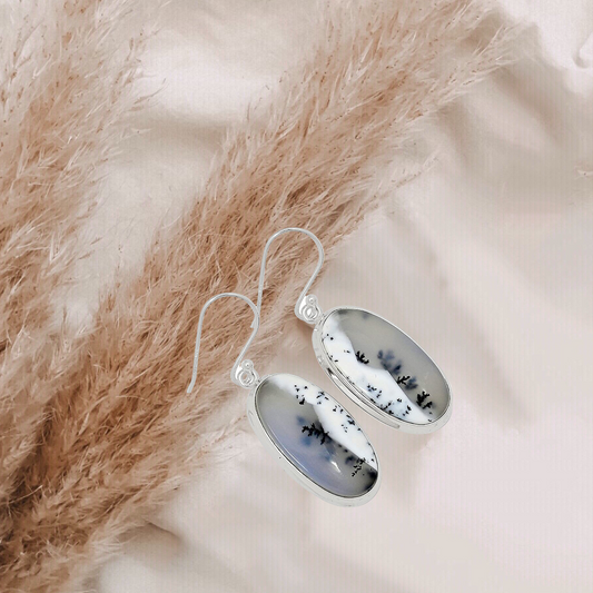 Merlinite Dendritic Opal 925 Sterling Silver Earring