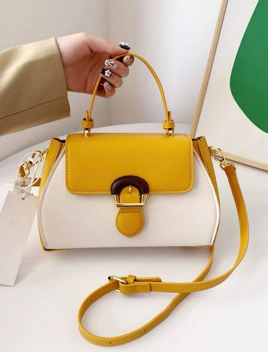 Colorblock snap button satchel bag