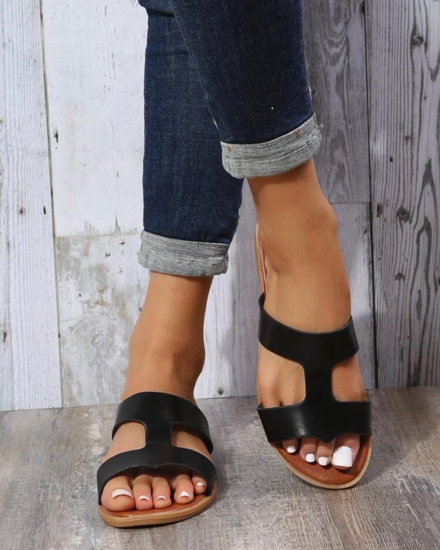 Minimalist cut out slide sandals