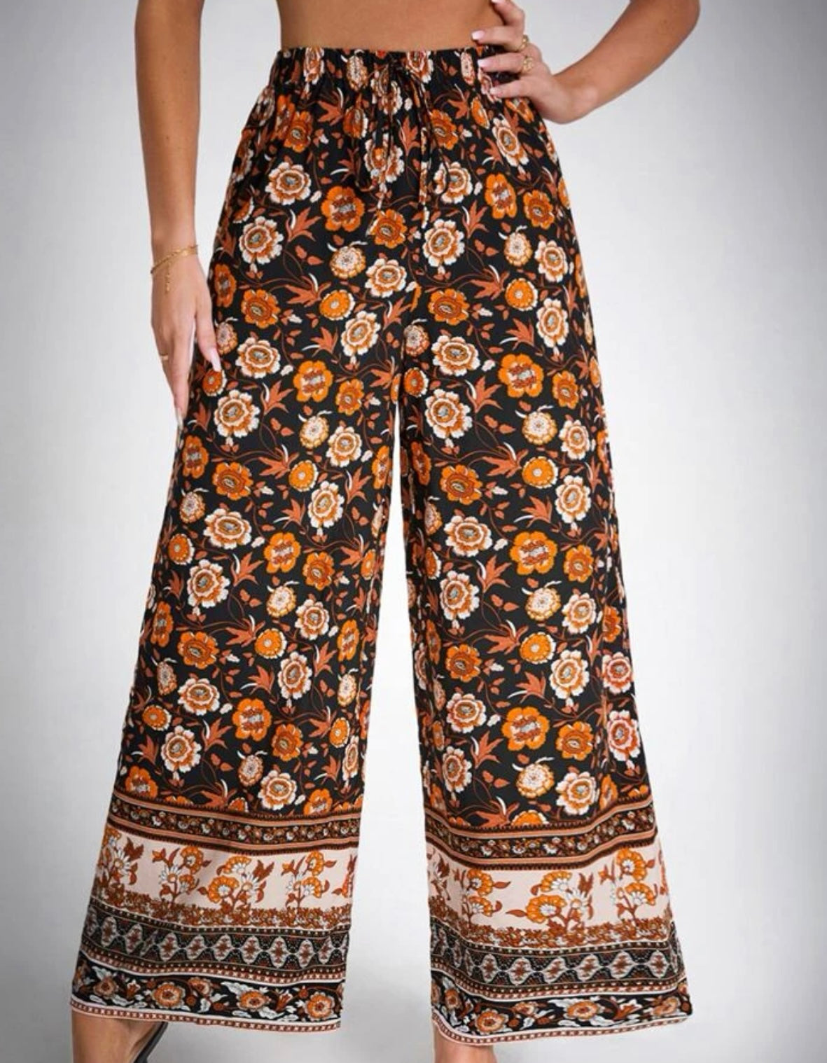 Tall floral print wide leg pants