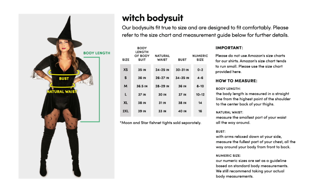 Tipsy Elves Women’s Halloween Black Witch Long Sleeve Bodysuit Costume with Classic Spooky Witch’s Hat