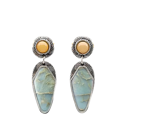 Unique light blue and citrine stone style drop earrings