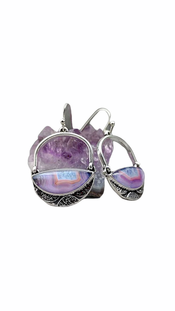 Special purple stone/ geode style statement earrings - Christina’s unique boutique LLC