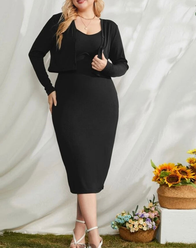 Plus button front top and cami dress