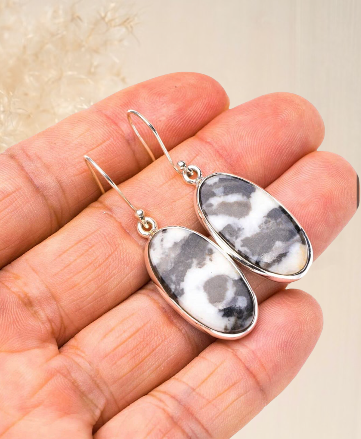 Natural Pinolith Jasper Handmade 925 Sterling Silver Earrings 1.75"