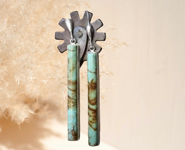 Ethnic style turquoise pencil shaped dangle earrings