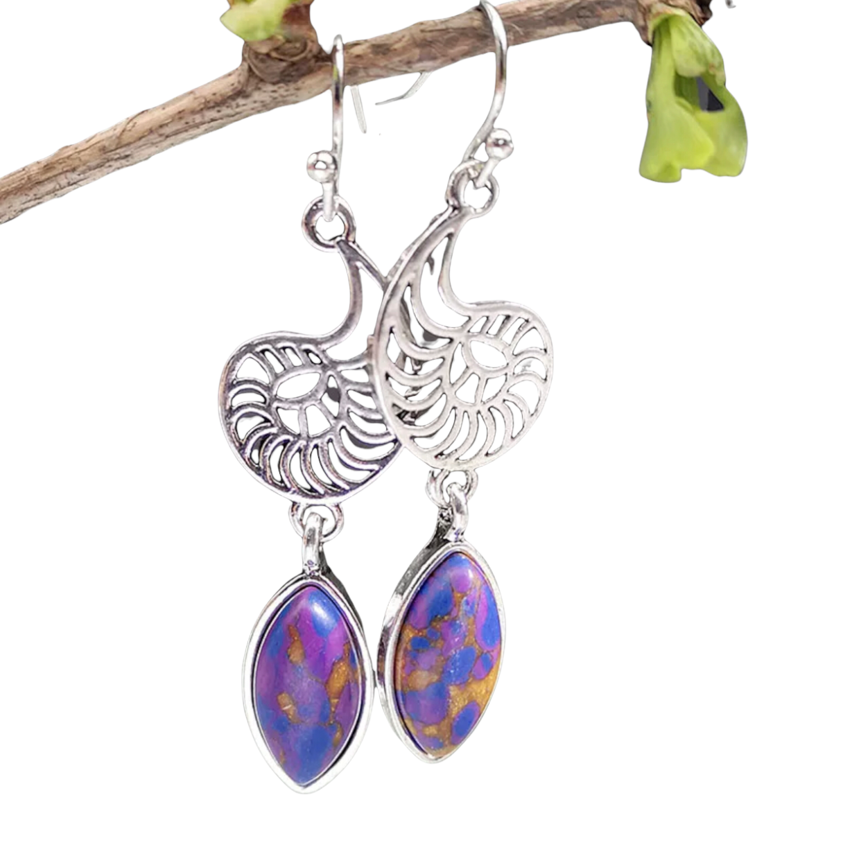 Purple copper turquoise inspired dangle earrings