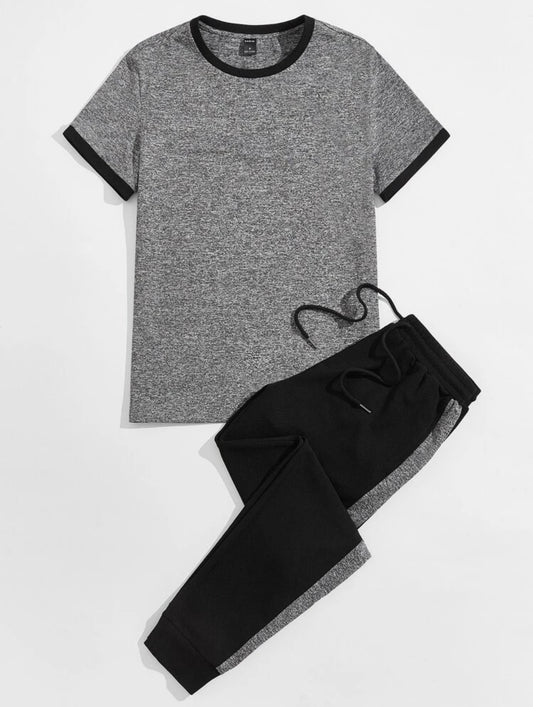 Men’s contrast trim marked tee & drawstring waist pants
