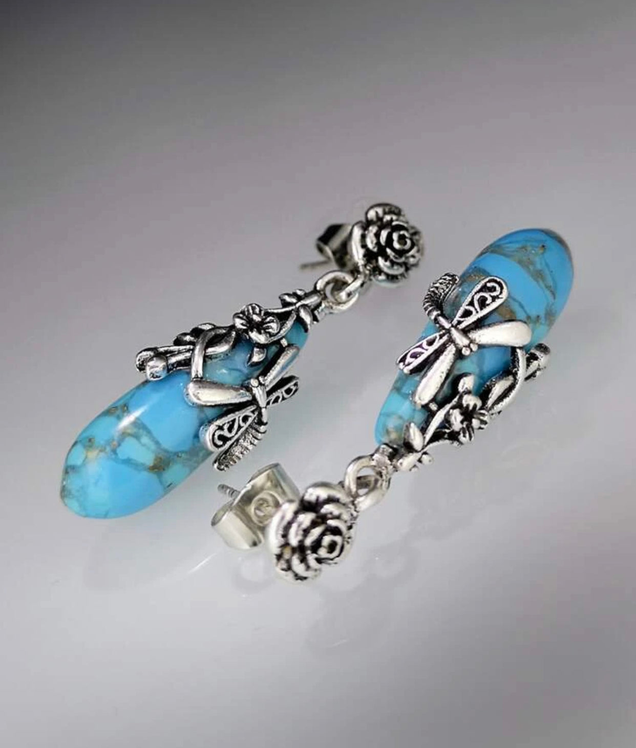 Stunning flower and dragonfly decor drop earrings