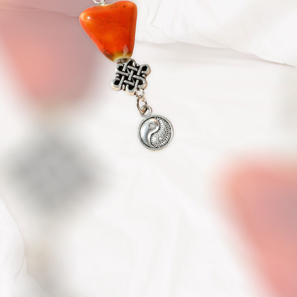 Yin & Yang decor red/orange dangle earrings