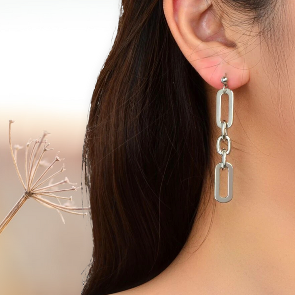 Geo link drop earrings