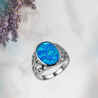 Blue fire Opal white gold plated rings.