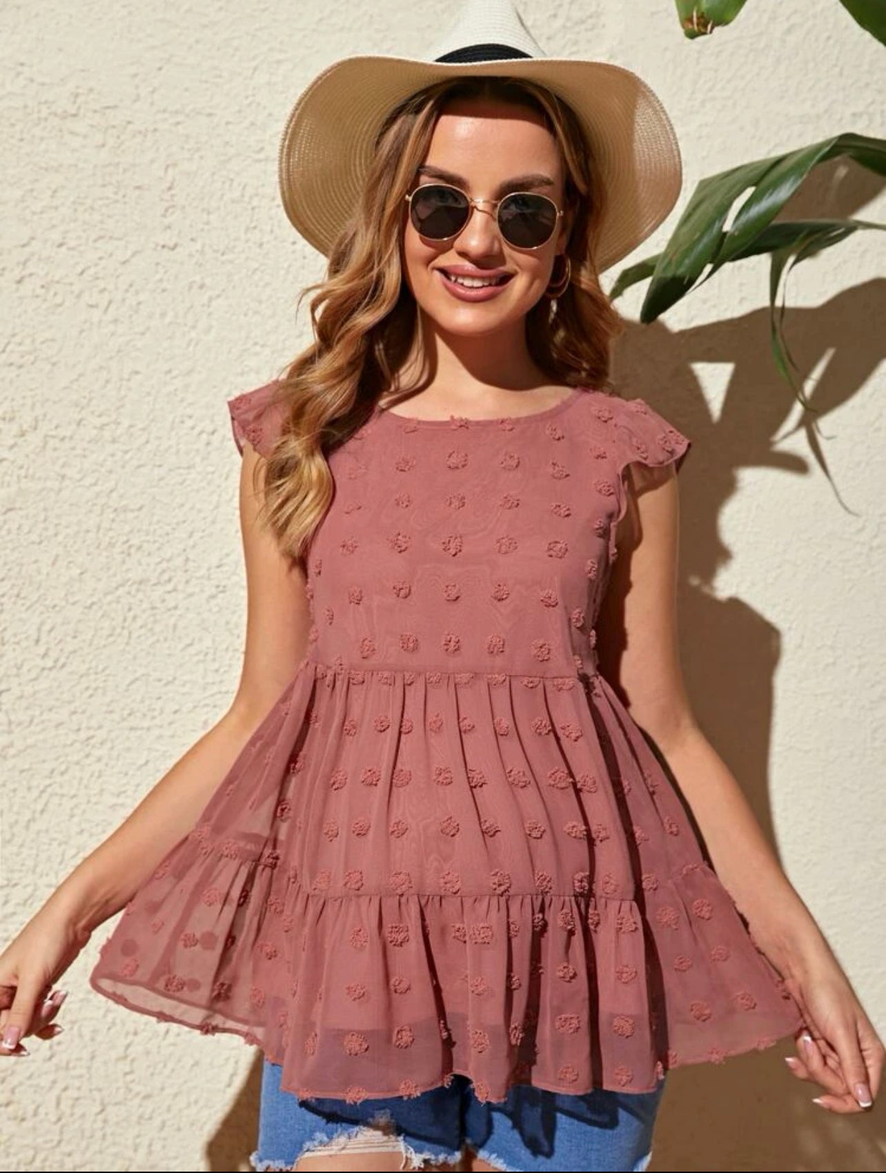 Maternity swiss dot ruffle hem top