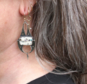 Newest Square White Ink Painting Earrings Female Vintage Antique Metal Hollow Teardrop Cone Bullet Pendant Earrings Jewelry