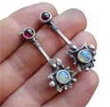 Retro Red Crystal White Opal Moonstone Earrings Charming Jewelry Antique Silver Color Flower Metal Drop Earrings
