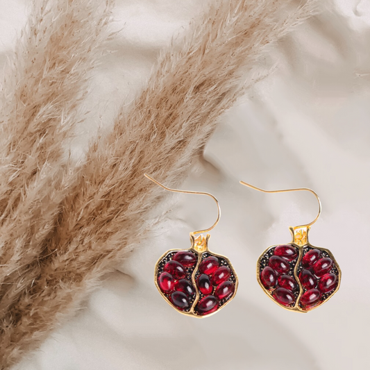 Vintage Gold Color Red Garnet Earrings